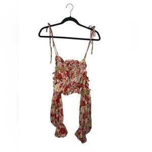 SHEIN Red and Green floral Smocked Camisole Top